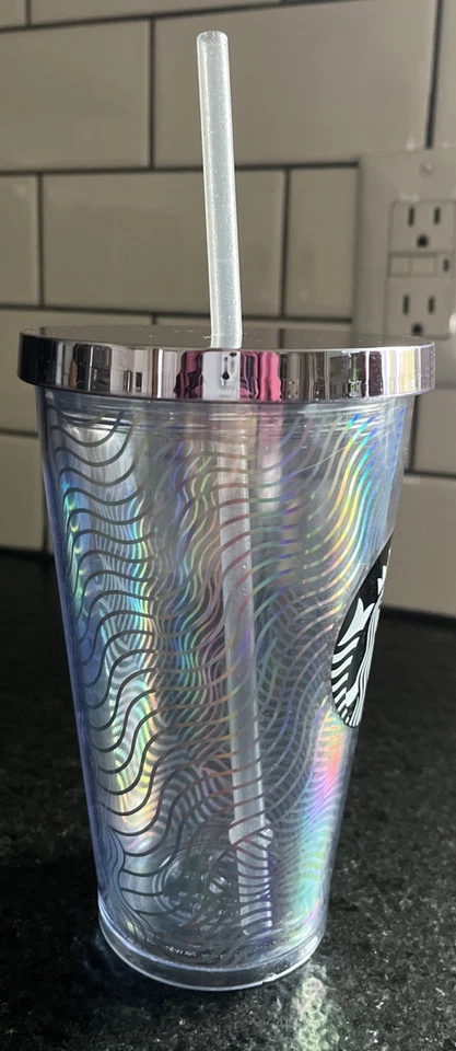 Starbucks 2014 16 oz vaso de taza fría ondas iridiscentes rosa púrpura Foto 4 de 4