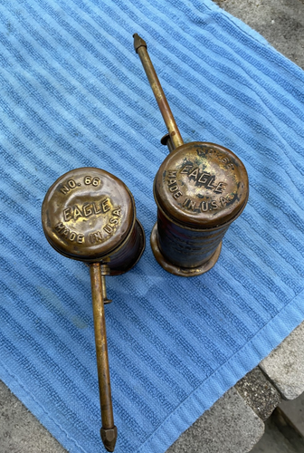 Lot of 2 Vintage Eagle No. 66 Finger Pump Brass Oiler Oil Can Straight Shaft - Bild 3 von 7