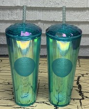 2 Starbucks Turquoise Blue Kaleidoscope Tumbler Cold Cup Iridescent 24oz