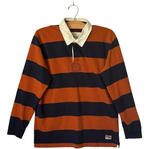 Orvis gestreiftes Rugby Shirt Herren M orange blau schwer Peru klassisch Baumwolle