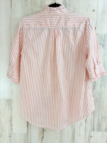 Ann Mashburn Elbow Sleeve Frill Shirt M Striped Cotolino Popover Button Down EUC - Picture 11 of 19