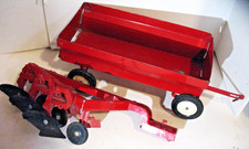Vintage Lot of 2 Ertl Farm Implements including Grain Wagon and Plow made in USA