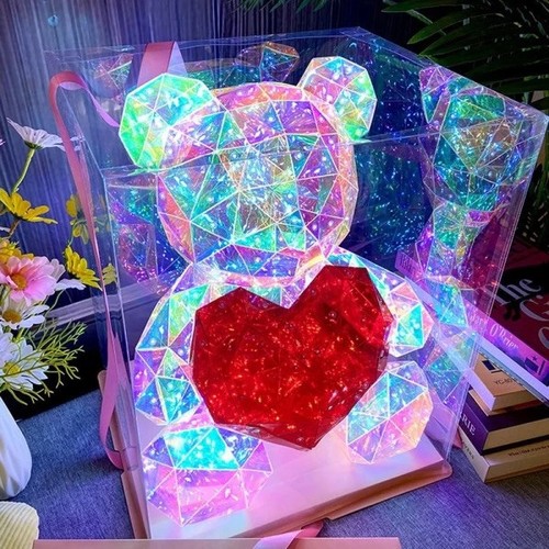 LED Light Creative Laser Colorful Ready Bear Lights Lamp Luminous Heart Gift - Picture 1 of 2