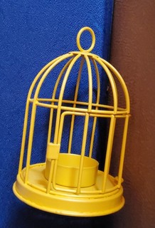Tolle Frühlingsdeko Mini Vogelkäfig Teelichthalter gelb 14 cm hoch