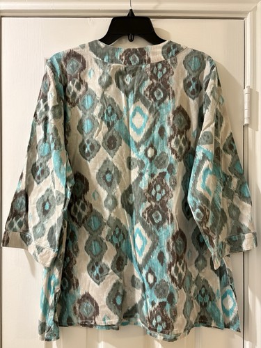 Chico's womens Beaded Accent 3/4 Sleeve Tunic Blouse Top size 3 XL Beige Print - Picture 2 of 6