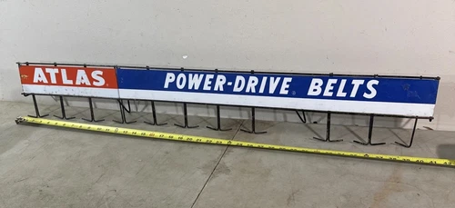 Atlas Power-Drive Belts Display Hanger Rack Ad Sign Esso Gas Station Repair Shop