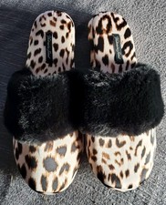 Victoria's Secret Leopard Animal Print Satin House Slippers Size M 7-8 
