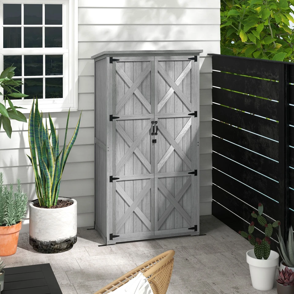 Outsunny Outdoor Storage Cabinet with Waterproof Asphalt Roof, Gray - Image 2 of 4