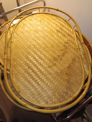 4 BANDEJAS DE REGAZO OVALADAS DE BAMBÚ MIMBRE RATÁN  - Imagen 3 de 7