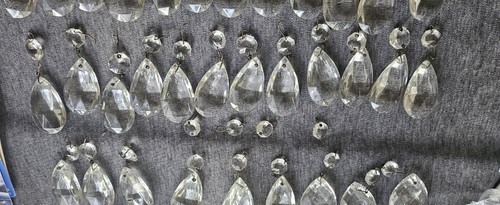 Vtg Chandelier Crystals Lamp Tear Drop Prism 2 Bobeche 2 Spacers Parts 3 1/2 lbs - Picture 2 of 10