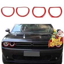 Red Front Headlight Lamp Trim Cover Accessories kit For Dodge Challenger 2015+