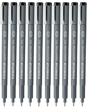 Staedtler Pigment Fineliner Pens Pack of 10 Black Waterproof Drawing Markers
