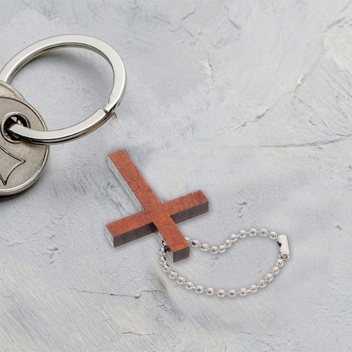 12 Pcs Wooden Cross Keychain Charms Small Crosses Pendant Favors - Picture 3 of 12
