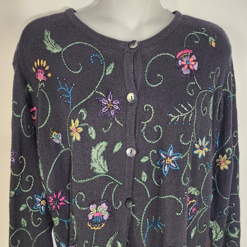Cárdigan floral bordado Talbots de colección para mujer talla 8 mezcla de lino Cottagecore Boho - Imagen 3 de 8