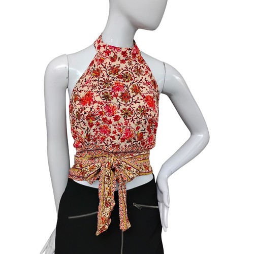 Nicole Miller New York Neckholder-Top mit Blumenmuster Größe Medium Wickeloptik Taille hinten offen - Bild 2 von 9