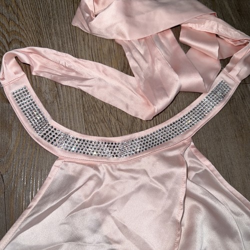 Victoria’s Secret Chemise Halter Top Rhinestone Open Front Satin Pink Size XL - Picture 2 of 6