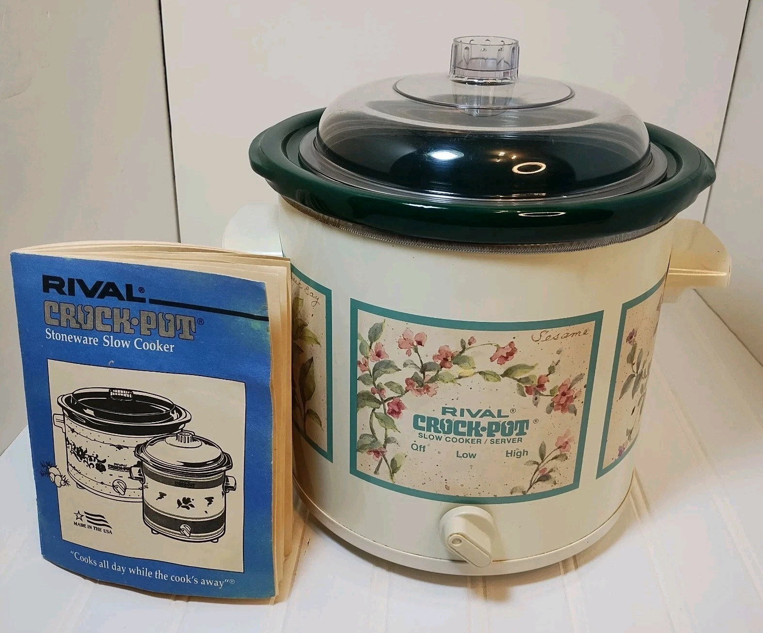 Rival Removable Crock Pot W/ Manual 3150 Slow Cooker 3.5 QT Sesame Floral VTG
