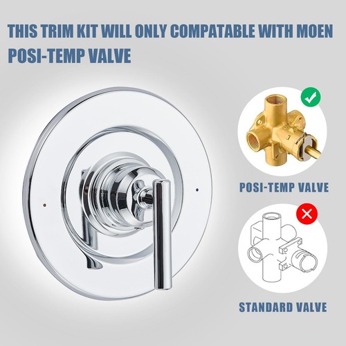 Shower Lever Handle Compateble with Moen T2901 Gibson Posi-Temp Valve Trim Ki... - Picture 2 of 8
