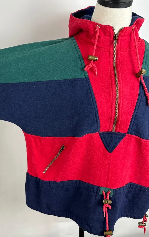 Sudadera Vintage Años 90 Color Block Mujer XL Anorak 1/2 Cremallera Pullover Costa Mamá Foto 4 de 4