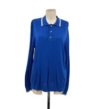 J. McLaughlin Polo Sweater Knit Cotton Cashmere Striped Blue Size Medium