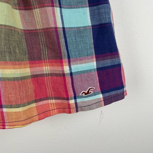 y2k Hollister Mini Skirt Small Rainbow Plaid Linen Cotton Button Front Preppy - Picture 5 of 7