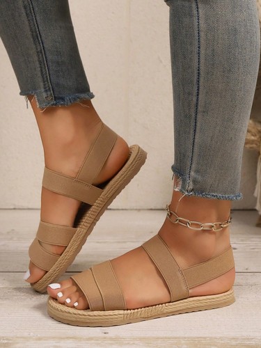 Flache Damen-Sandalen Fersenriemen Stoff Sommer Strand elastische Riemen Schuhe - Bild 24 von 51