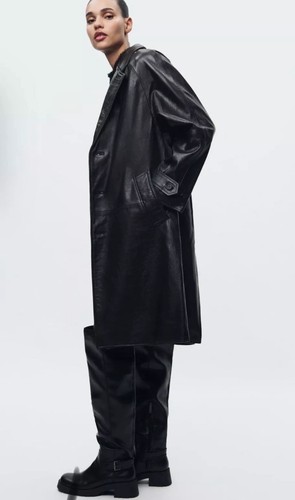 Zara Steven Meisel Real Leather Black Coat, Size M BNWT, RP £289 - Picture 2 of 5