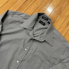 Christian Dior Monsieur Button Up Shirt Solid Grey Gray Mens Size 16, 34/35