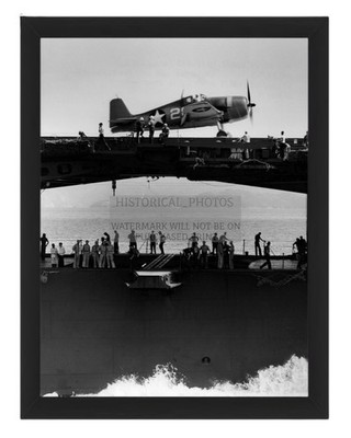 USS YORKTOWN AIRCRAFT CARRIER VF-1 F6F-3 HELLCAT 1943 8X10 FRAMED PHOTO