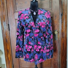 True Vtg Open Colorless Velvet Floral Blazer 100 Cotton Corp Core Wmns Sz 8