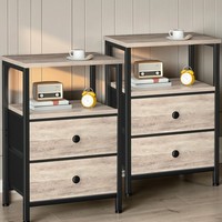 Bedside Tables Set 2 LOAKEKEL Grey Nightstands 2 Drawers Storage Shelf Metal