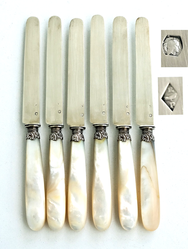 Schatulle 6 MESSER Klingen und Wendeln massiv Silber Perlmuttgriff - Bild 2 von 7
