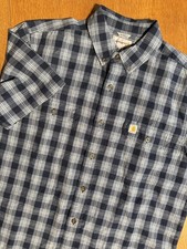 Carhartt Men  s L Relaxed Fit Blue Plaid Short Sleeve Button Down Shirt 103553