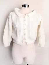 60's White Mid Century Vintage Cardigan Sweater, Mod, Pearl Buttons 1950's