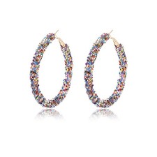 Wonlte Bohemian Shiny Glitter Sequins Hoop Earrings Sparkle Large, Colorful