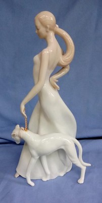 WHIPPET ITALIAN GREYHOUND & LADY 11'' dog figurine 1980s