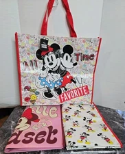 Lot of 3 Mickey & Minnie Mouse AOP Large Reusable Shopping Bags