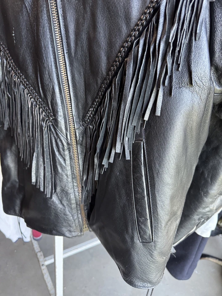 Chaqueta de cuero vintage Dream Apparel XL 90 forro motociclista flecos occidentales para mujer Foto 4 de 4