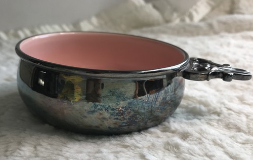 Antik Vintage - Reed & Barton 869 Hasengriff Schale rosa Emaille innen süß - Bild 5 von 8