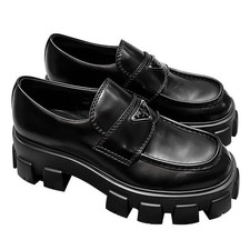 Prada Monolith Brushed Leather Loafers with Triangle Logo 24FW 2DE129 123472384