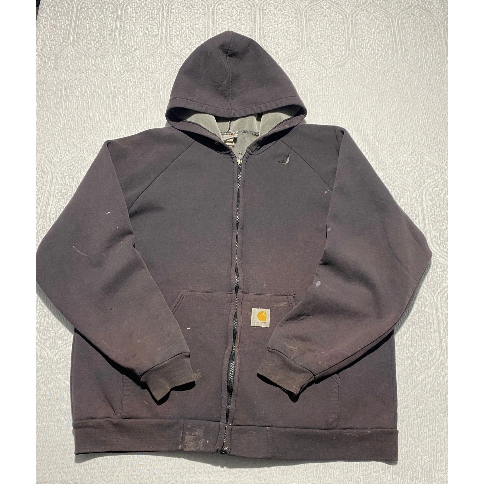 Vintage Carhartt K131 BLK Thermal Lined Hoodie Mens XL Black Distressed Thrashed