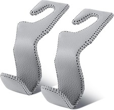 AMVOYOA Headrest Hooks for Car, Back Seat Organizer Gray Leather Hanger Holde...