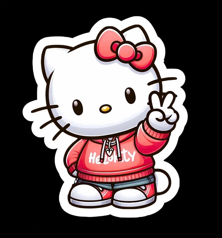 Kitty Cat, Kawaii Cute Fun Hello Adorable Glossy Vinyl sticker, Decal - Image 2 of 2