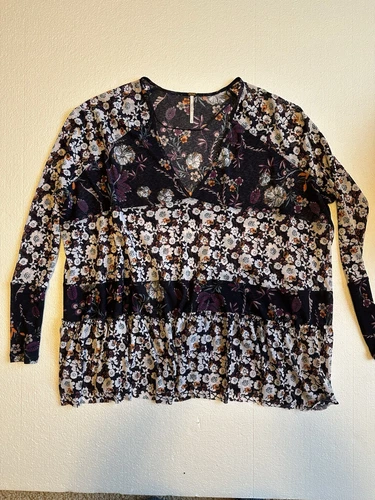 Free People Isabelle Floral Bohemian Oversized Long Sleeve Tunic Top Size XS