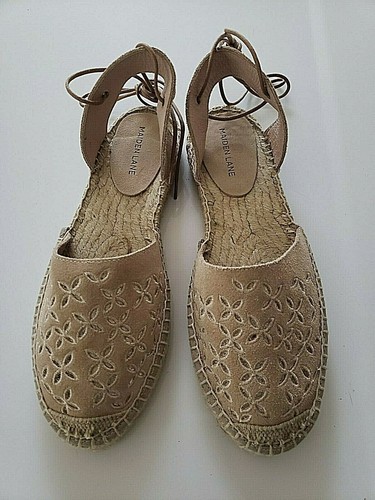 NEW Maiden Lane Women's Embroidered Eyelet Beige Nude Suede Espadrille Size 8 - Picture 2 of 4