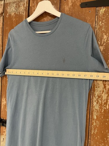 AllSaints Short Sleeve T-Shirt Top Tee Blue Cotton Crew Neck Logo Light Small - Picture 5 of 11
