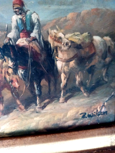 Ölgemälde Araberpferde v. R. WiIson m. Rahmen 27cm X 32cm  sehr guter Zustand. - Bild 2 von 4