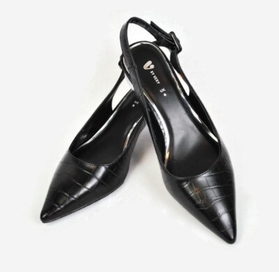 Neu von sehr schwarz Kunstleder Mokassin Kroko transparent Plexiglas Absatz Slingback 6