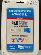 Net10 Bring Your Own Phone Activation Kit w/$40, Unlimited Talk/Text/Data 30-Day