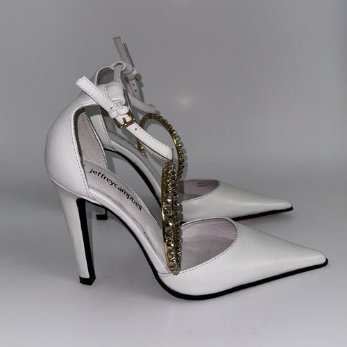 Jeffrey Campbell Sandals 5.5 White Rhinestone Crystals Jeweled NEW - Picture 5 of 9